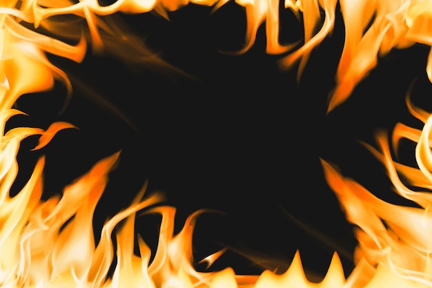 Brandende vlam achtergrond, oranje frame realistische vuur afbeelding vector