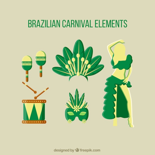 Braziliaans carnaval elementen in groene kleur