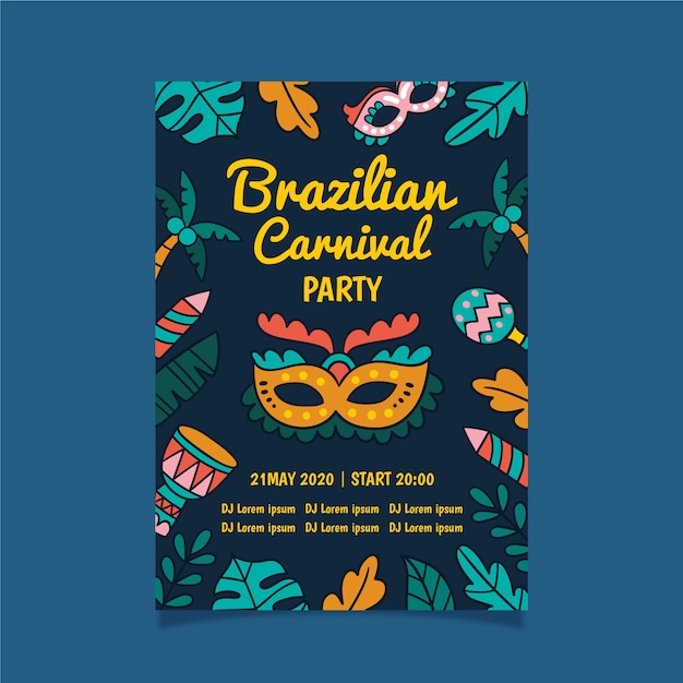 Braziliaans carnaval feest met neon bladeren flyer