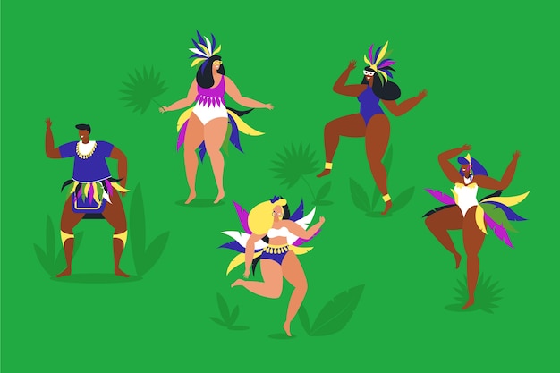 Gratis vector braziliaanse carnaval-dansers die in het gras spelen