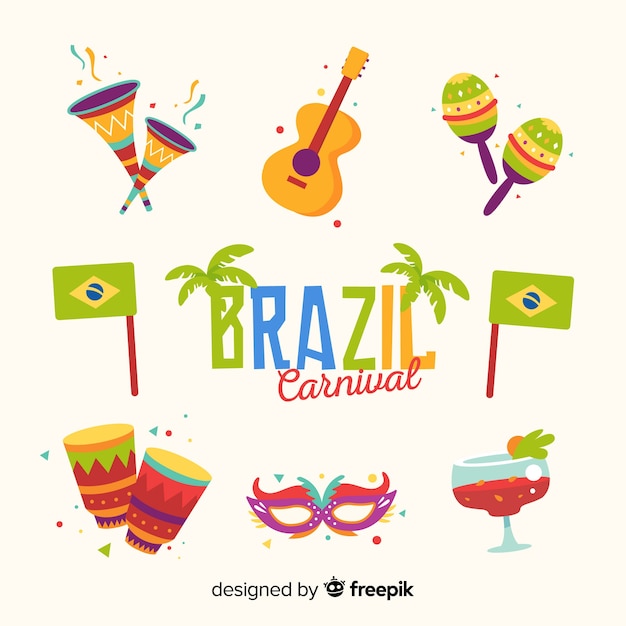 Gratis vector braziliaanse carnaval elementen instellen