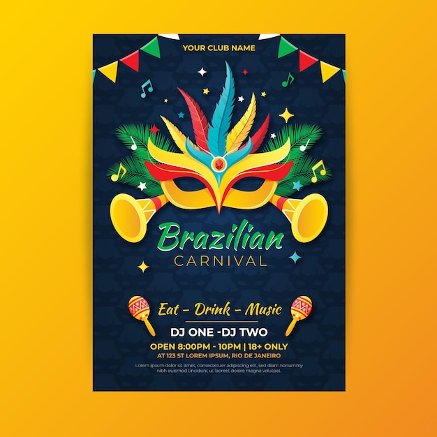 Gratis vector braziliaanse carnaval folder sjabloon in plat ontwerp