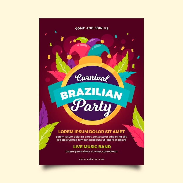 Braziliaanse carnaval poster sjabloon in plat ontwerp