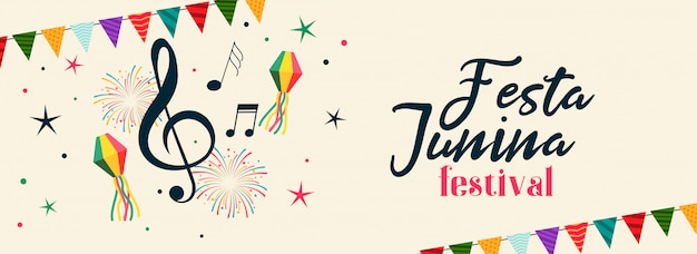 Gratis vector braziliaanse festa junina muzikale feestbanner