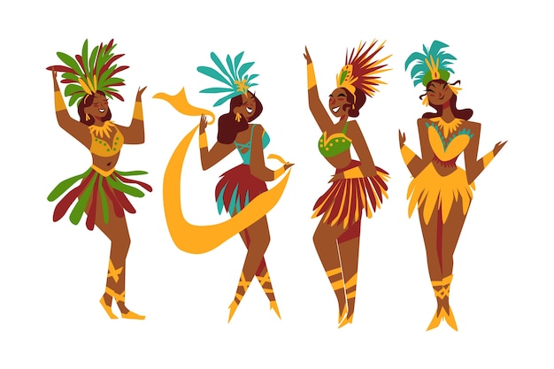 Gratis vector braziliaanse geïllustreerde carnaval-dansersinzameling