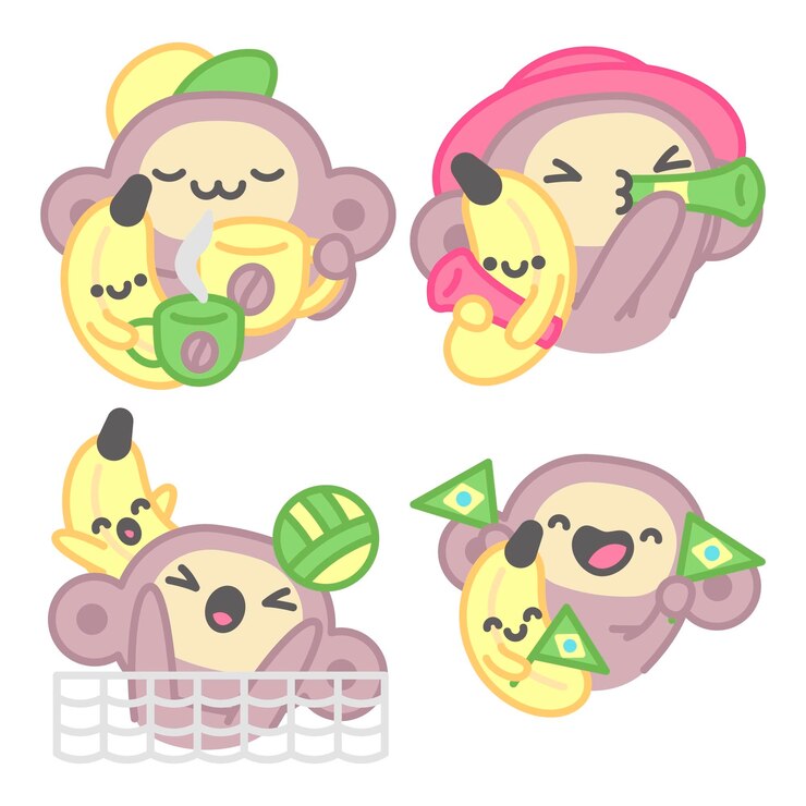Gratis Vector brazilië stickers collectie met aap en banaan