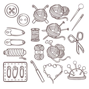 Breien naaien symbolen instellen handwerk vector