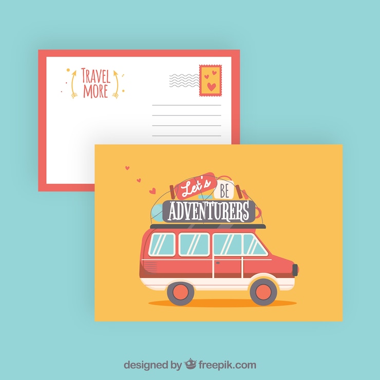 Gratis Vector briefkaartsjabloon met adventrure stijl reizen