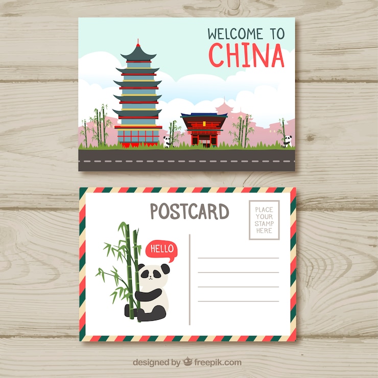 Gratis Vector briefkaartsjabloon reizen in vlakke stijl