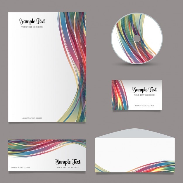 Gratis Vector briefpapier set met kleurrijke golven