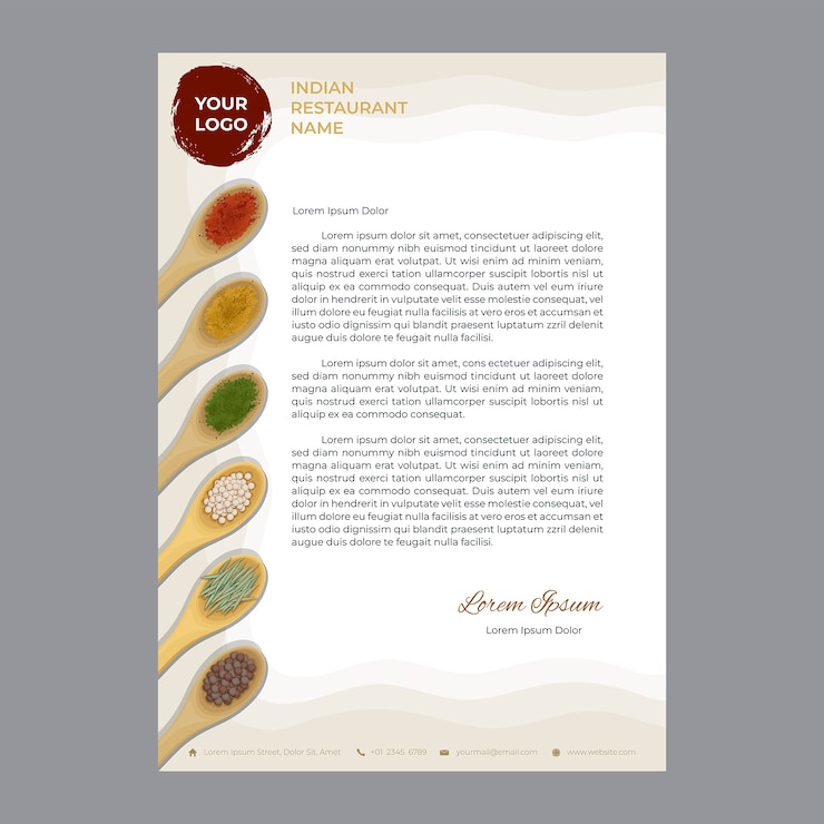 Gratis Vector briefpapier voor een indiaas restaurant met plat ontwerp