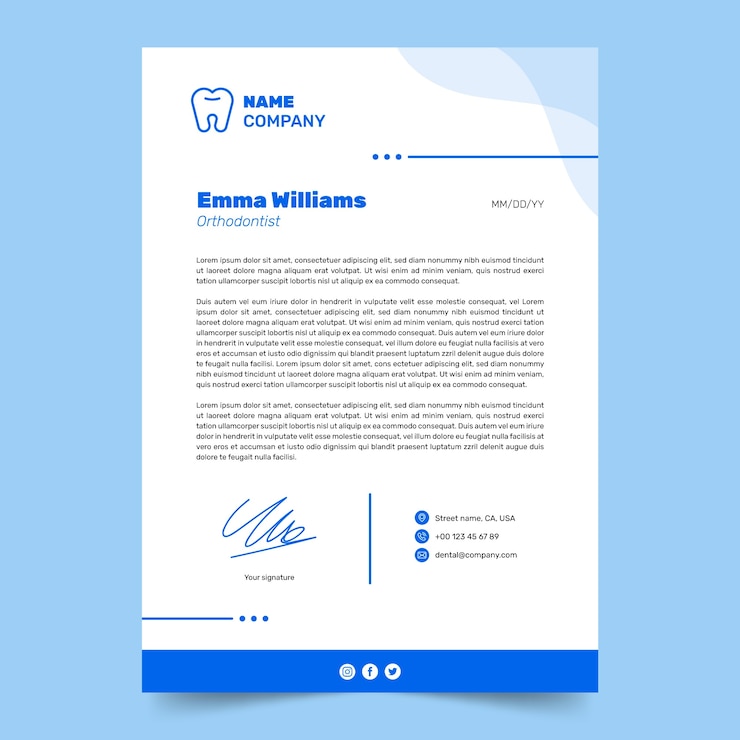 Gratis Vector briefpapier voor minimaal tandheelkundige kliniek met plat ontwerp