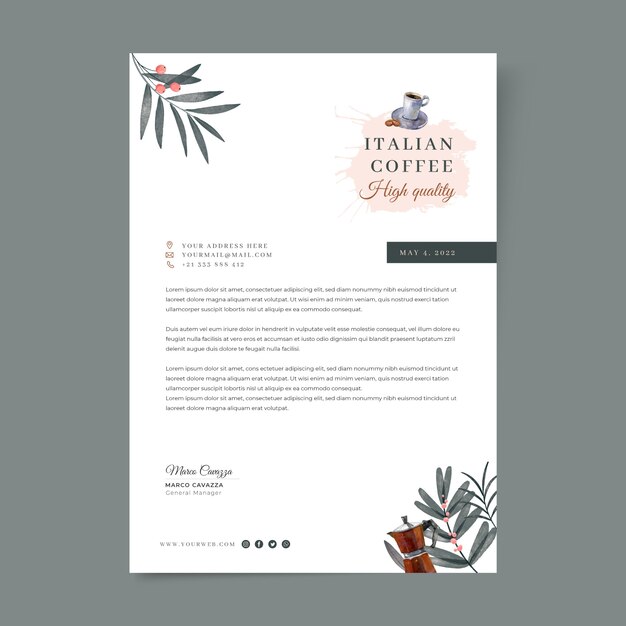Briefpapiersjabloon voor aquarel koffieplantage
