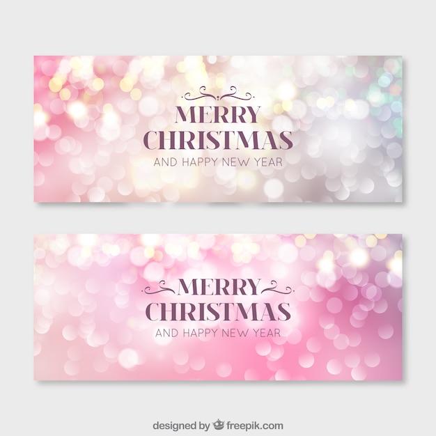 Gratis vector bright bokeh banners voor vrolijke kerstmis en nieuwjaar