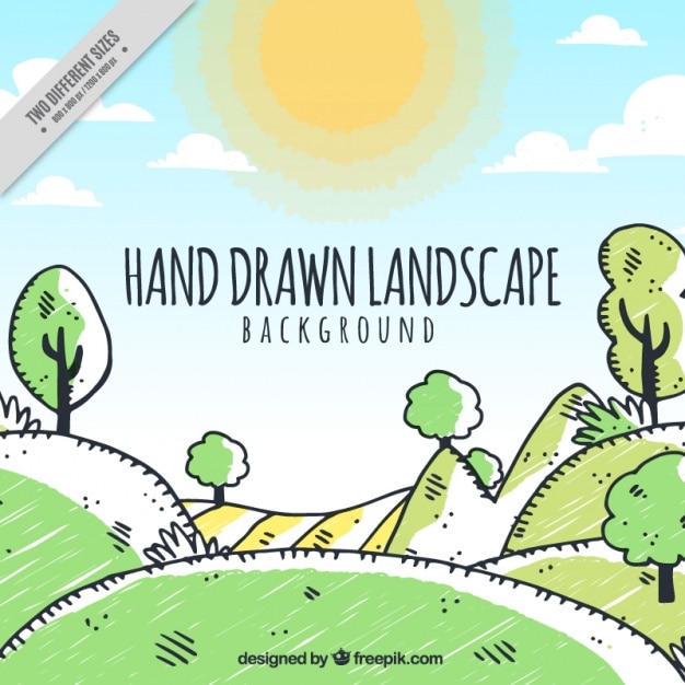 Bright hand getekende landschap