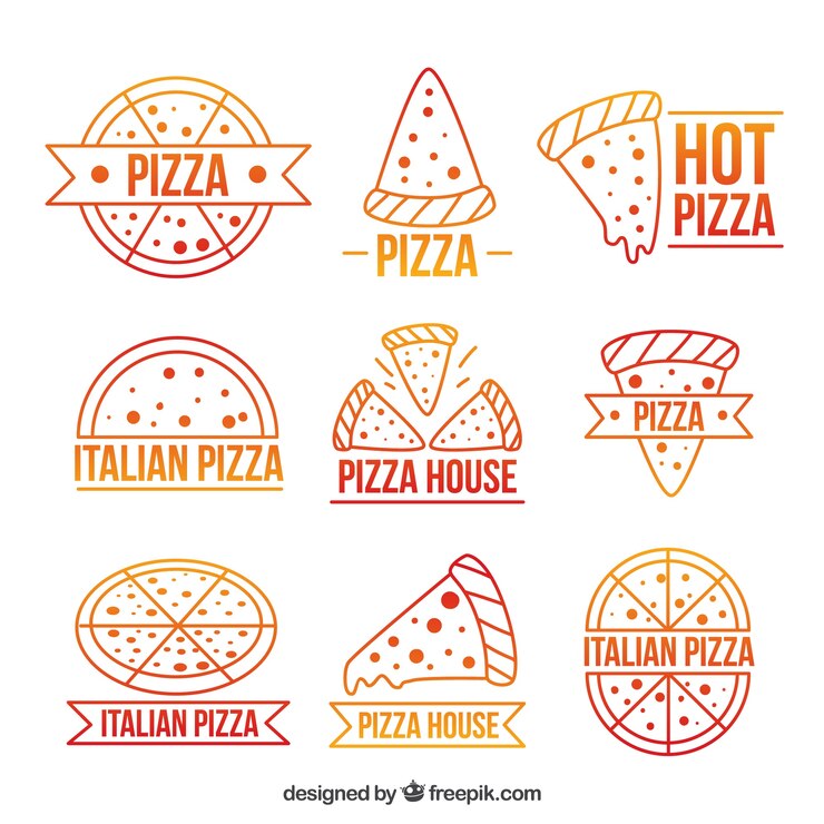 Gratis Vector bright logos collectie van de hand getekende pizza
