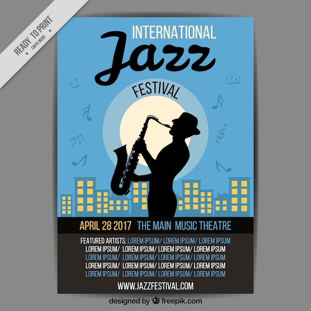 Brochure van de internationale jazz dag met saxofoon