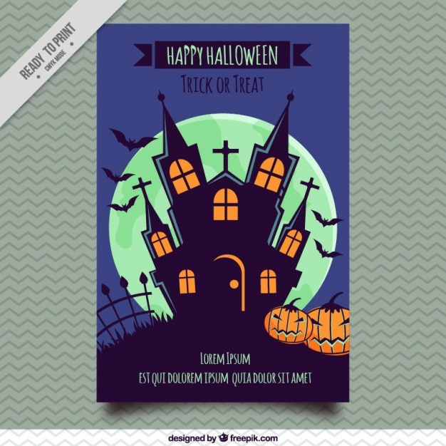 Gratis vector brochure van het spookhuis in retro stijl