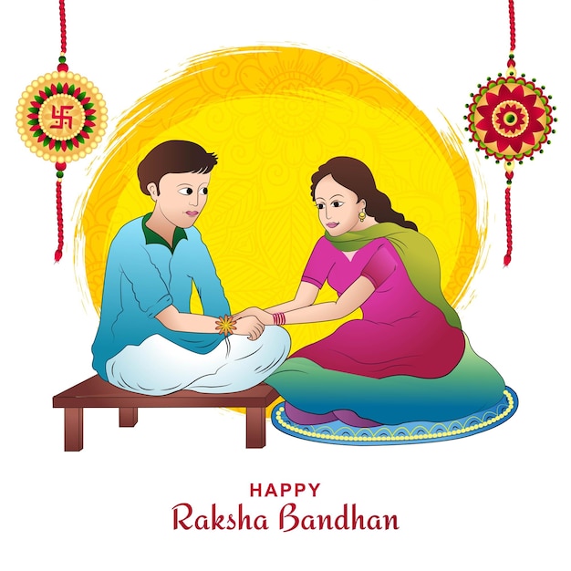 Gratis vector broer en zus van raksha bandhan rakhi festivalkaart viering ontwerp