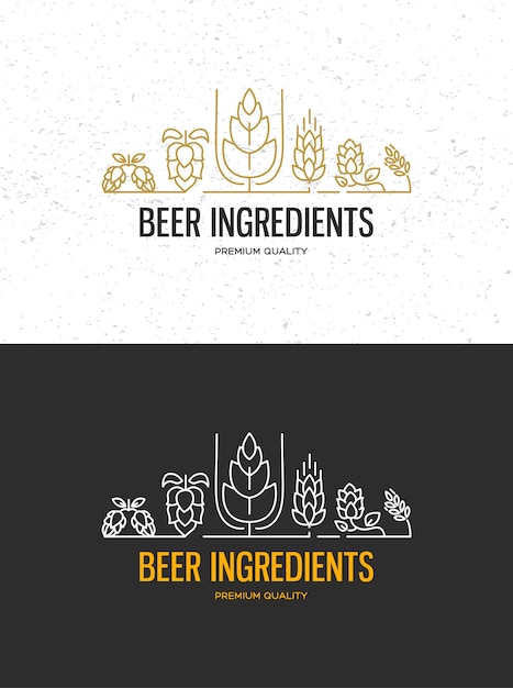 Brouwerij bierhuisetiketten met logo's van ambachtelijk bier, emblemen voor bierhuis, bar, pub, brouwerij, brouwerij, tavernes op de zwarte