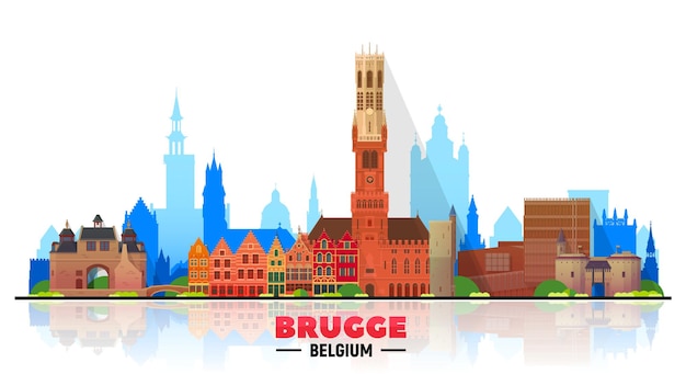 Gratis vector brugge brugge belgië skyline met panorama op witte achtergrond vector illustratie zakelijk reizen en toerisme concept met moderne gebouwen afbeelding voor banner of website