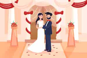 Gratis vector bruid en bruidegom die gehuwde illustratie worden