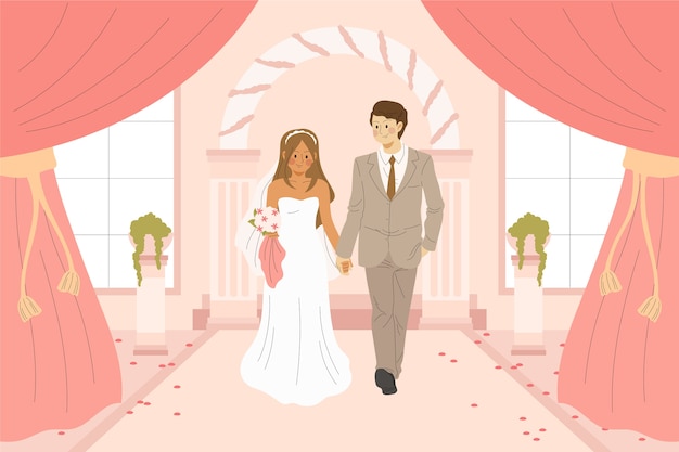 Gratis vector bruid en bruidegom trouwen