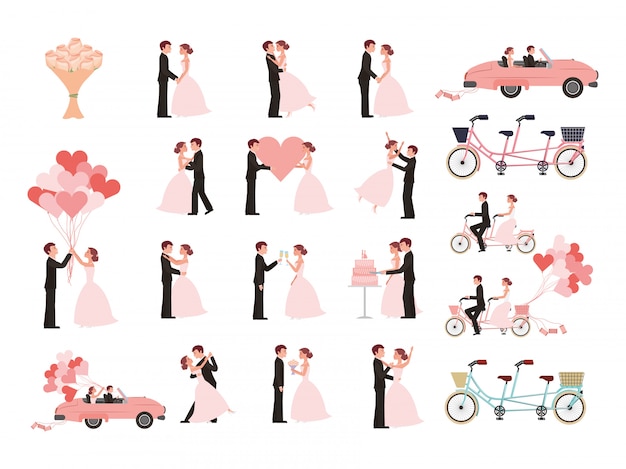 Bruidspaar en getrouwde pictogrammen