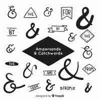 Gratis vector bruiloft ampersands en steekwoorden belettering