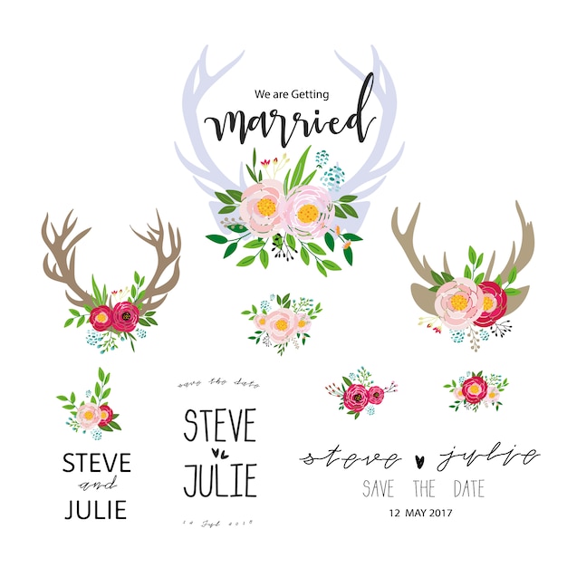 Gratis vector bruiloft bloemen label collectie