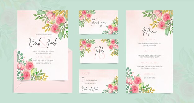 Bruiloft briefpapier met aquarel bloemen ornamenten