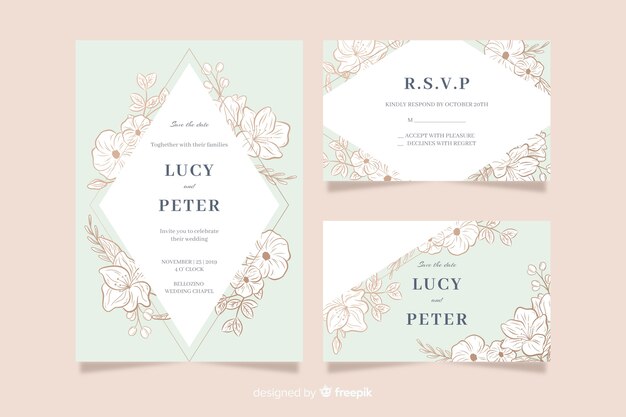 Bruiloft briefpapier sjabloon in plat ontwerp