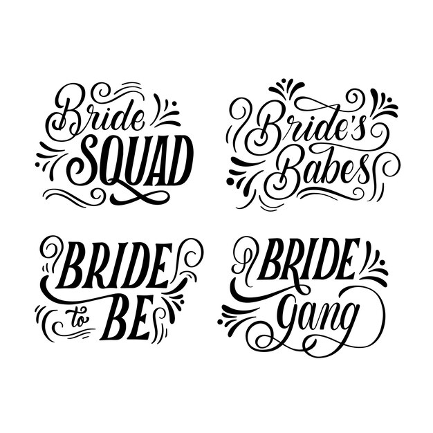 Bruiloft bruids belettering ontwerpset