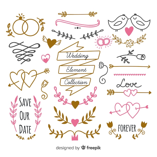 Gratis vector bruiloft element collectie