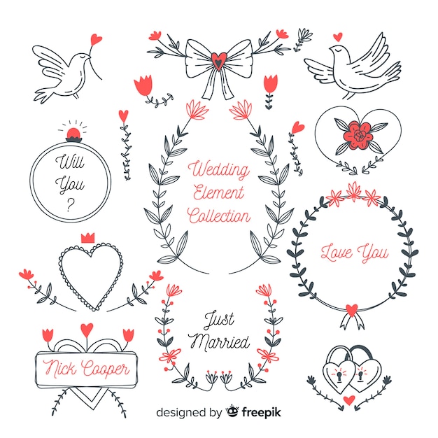 Gratis vector bruiloft element collectie