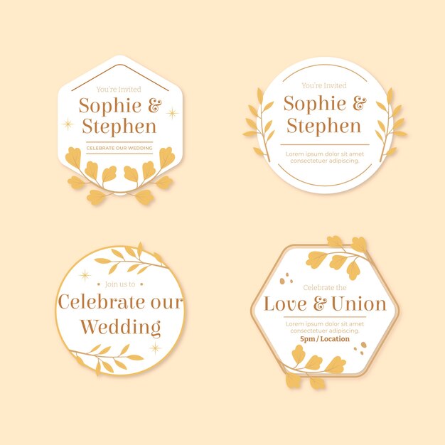 Bruiloft handgetekende platte labels of badges