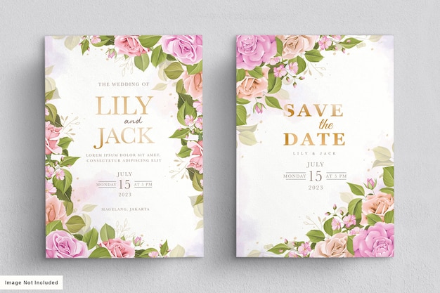 Bruiloft kaartenset met prachtige bloemen en bladeren