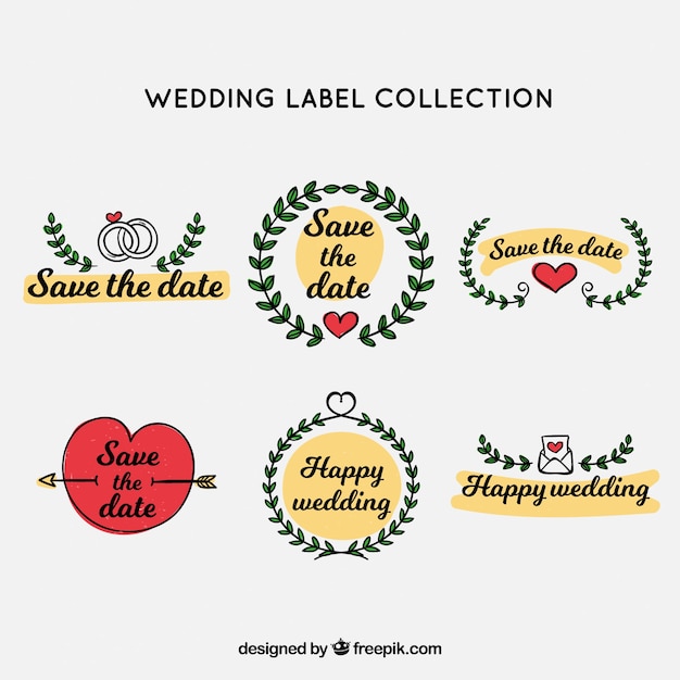 Gratis vector bruiloft labels-collectie met ornamenten