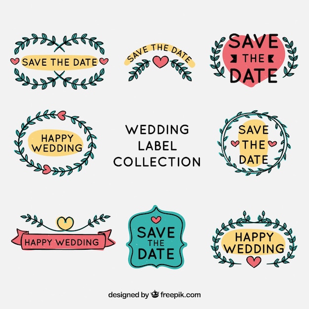 Gratis vector bruiloft labels-collectie met ornamenten