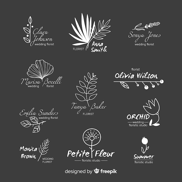 Gratis vector bruiloft logo set voor bloemist