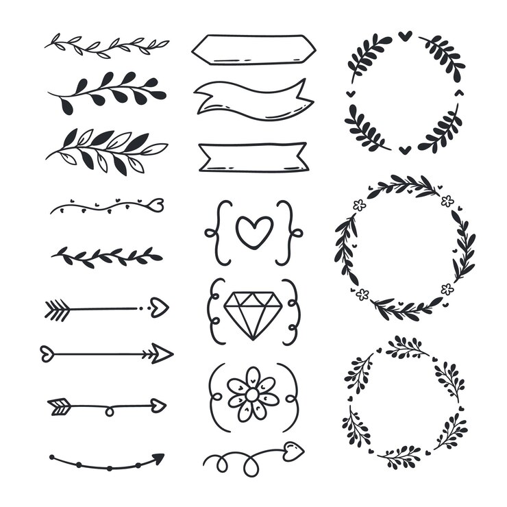 Gratis Vector bruiloft ornament collectie hand getrokken stijl