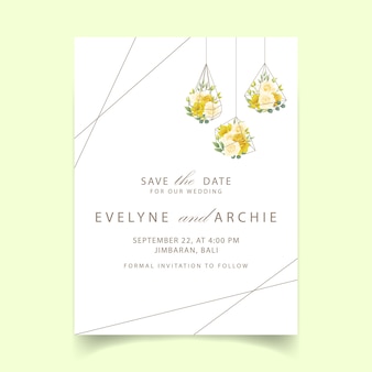 Bruiloft uitnodiging bloemen rozen en narcissen