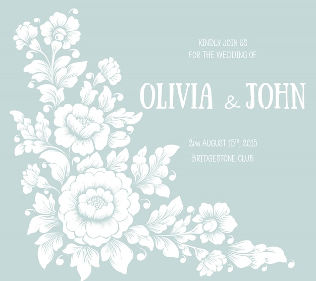 Bruiloft uitnodiging en aankondiging kaart met bloemmotief