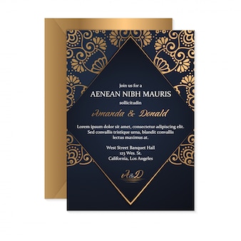 Bruiloft uitnodiging kaartsjabloon met etnische stijl, oosterse design