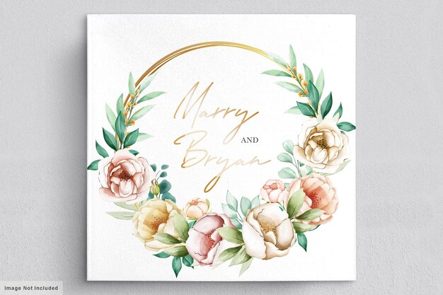 bruiloft uitnodiging met mooie bloemen boeketten en krans aquarel