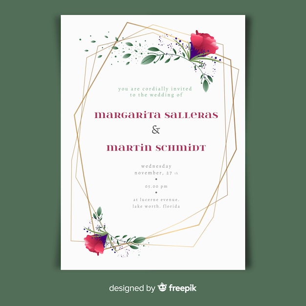 Gratis vector bruiloft uitnodiging sjabloon in florale stijl