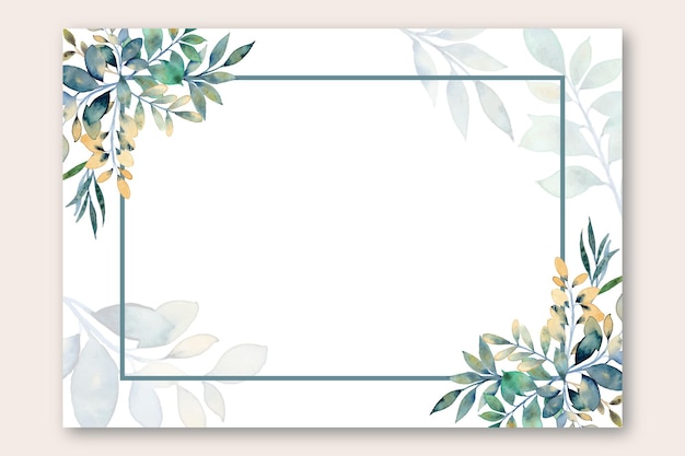 Gratis vector bruiloft uitnodiging sjabloon met aquarel groen geel blad frame achtergrond