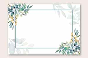 Gratis vector bruiloft uitnodiging sjabloon met aquarel groen geel blad frame achtergrond