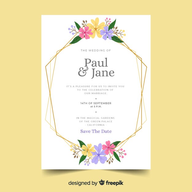 Bruiloft uitnodiging sjabloon met bloemen frame