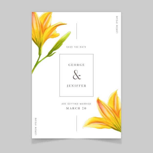 Bruiloft uitnodiging sjabloon met bloemen
